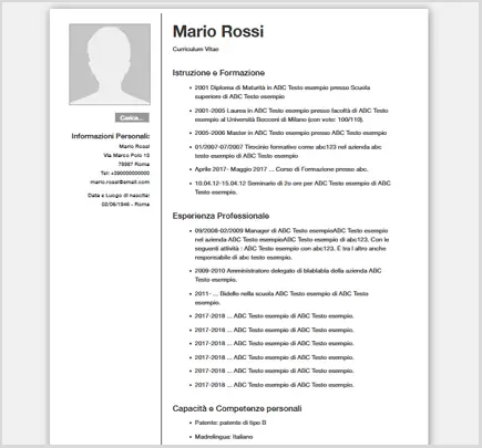 Curriculum per studente universitario
